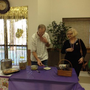 Larry and Carol Foltz helping to get the food ready for our Mardi Gras Dinner